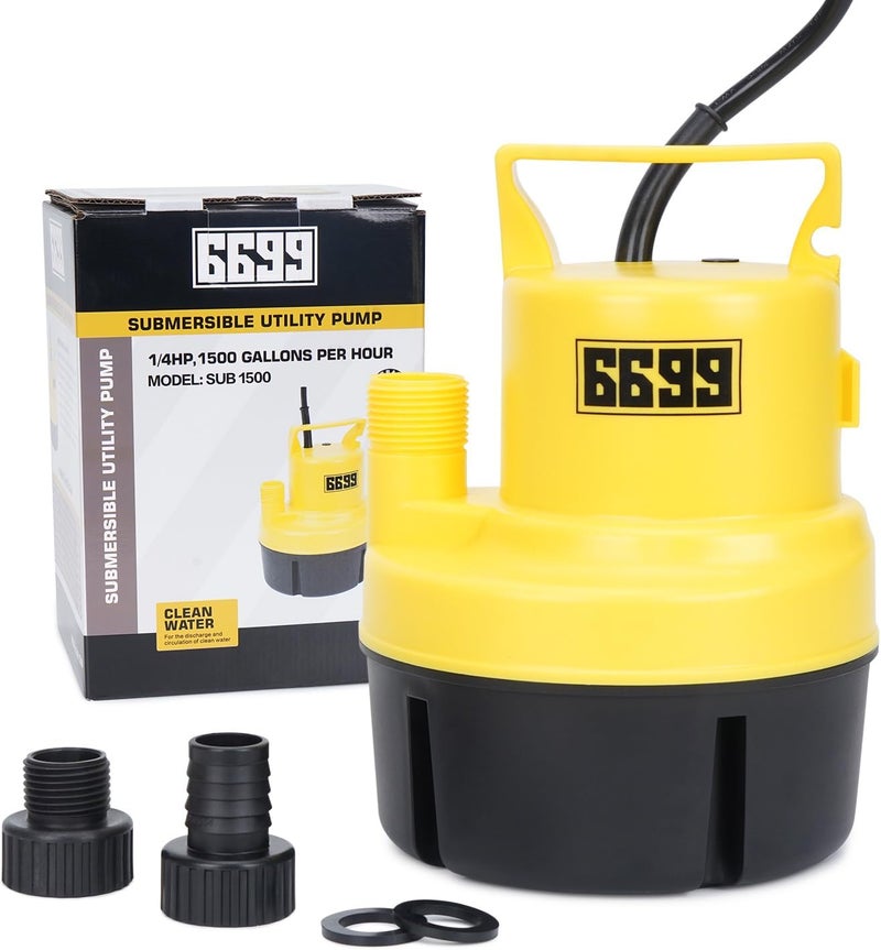 6699 Submersible Sump Pump 1/4 HP 1500GPH Utility Pump Thermoplastic Electric Portable Transfer Water Pump with 10-Foot Cord for Pool Tub Garden Pond Draining Tankless Heater Flushing - Image 1